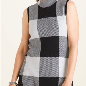 Chico’s Black & White Plaid Sleeveless Mock Turtleneck Sweater. Size 1.